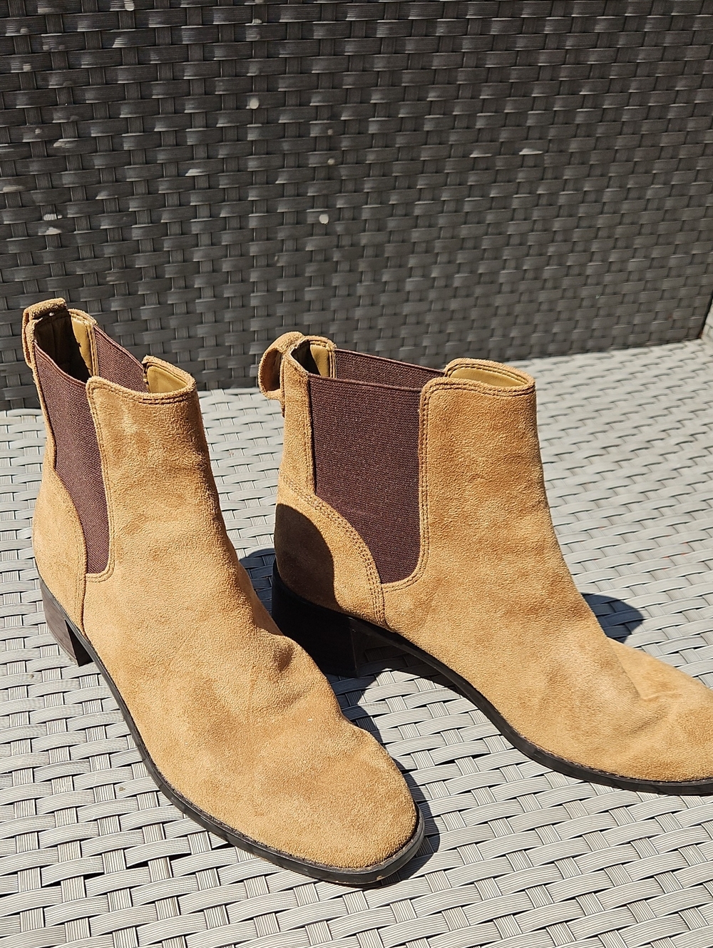 J. Crew Tan Brown Suede Ankle Heeled Boots Size 9.5 Booties